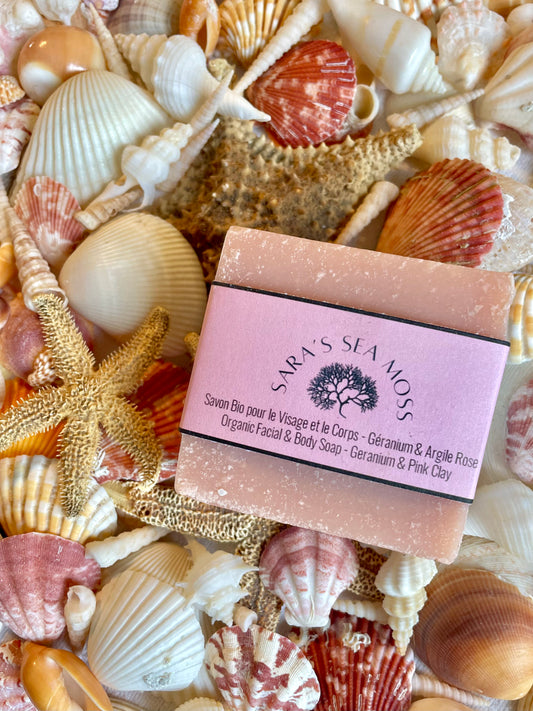 Sea Moss Face & Body Organic Geranium and Pink Clay Soap 120g.